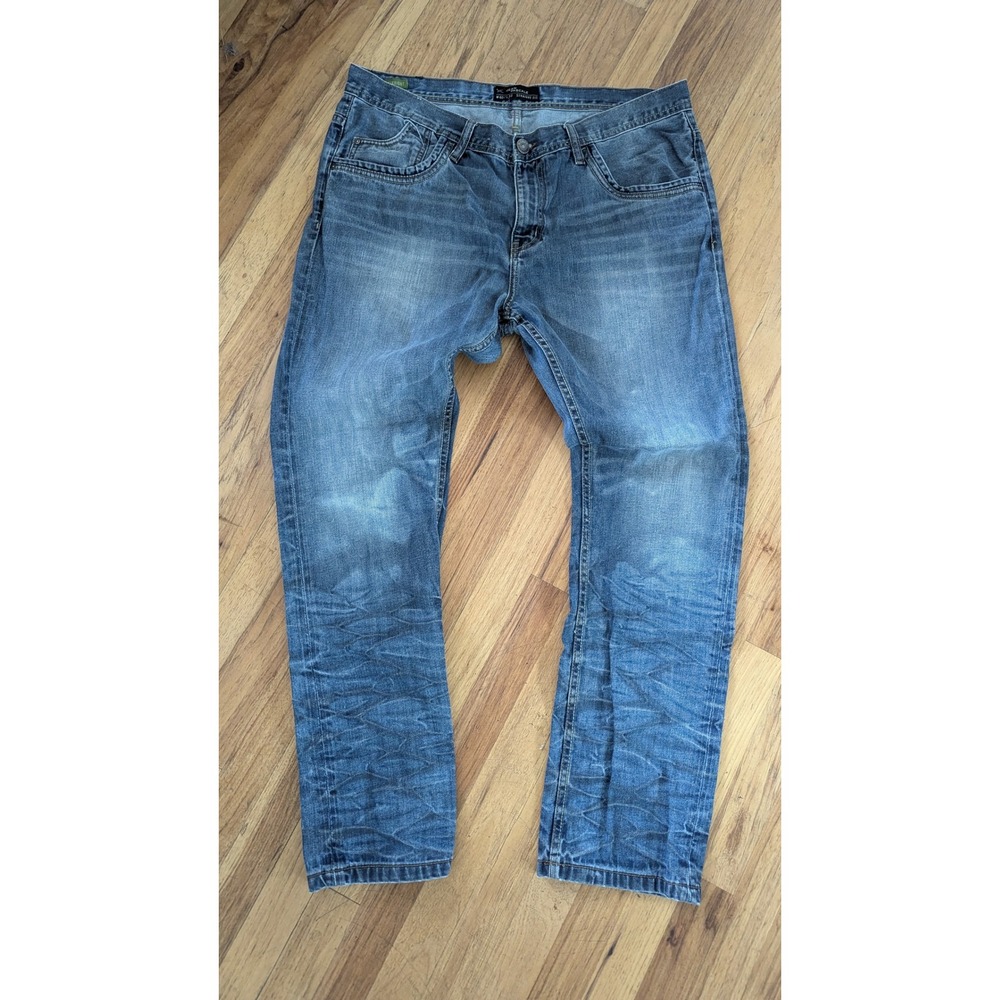 Jean Pascale Mens Straight Fit Jeans‎ Medium Wash Blue Denim W40 L32 Whiskered